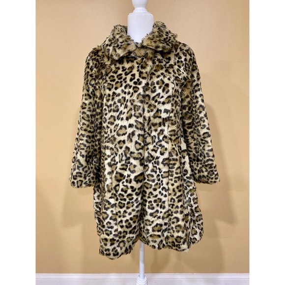 New Bagatelle Brown Leopard Faux Fur Coat Animal M Long - Picture 3 of 7